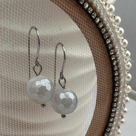 White Aventurine Stainless Steel Drop Earrings - Picture 3 of 11